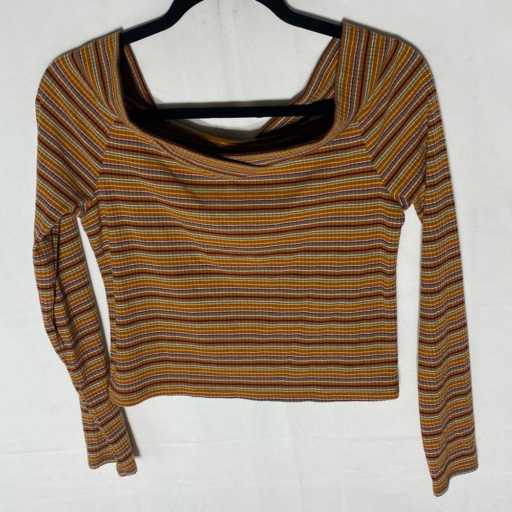 Arizona Jeans Co. Retro Y2K Striped Off Shoulder Long Sleeve Crop Top L - Picture 5 of 14
